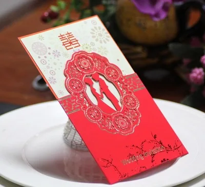 100 шт./лот лазерная резка горячего тиснения Свадебное приглашение красный Жених и