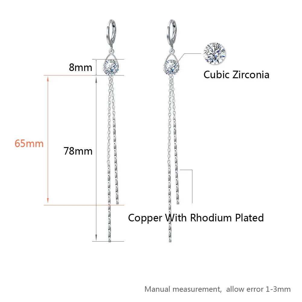 FINDYOU Long Tassels Drop Earrings For Women Water Shape Cubic Zirconia Dangle Fashion Jewelry Best Gift E0104 | Украшения и