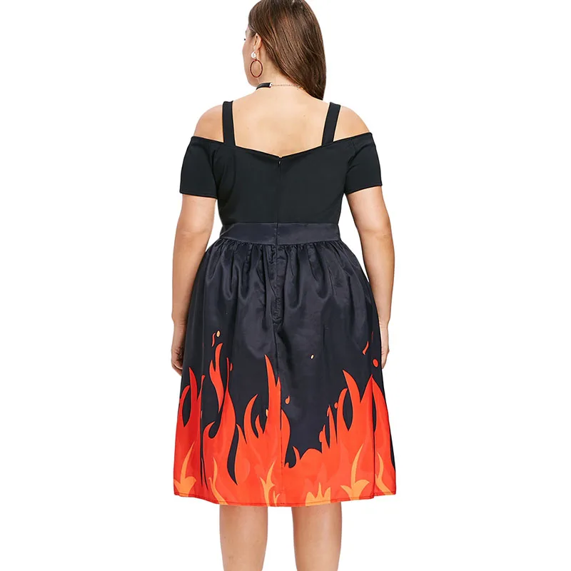 PlusMiss размера плюс 5XL L пламени печатных сексуальное платье с открытыми плечами