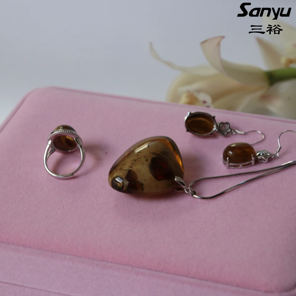 Оригинальный бирманский янтарь + 925 набор украшений Стерлинговый