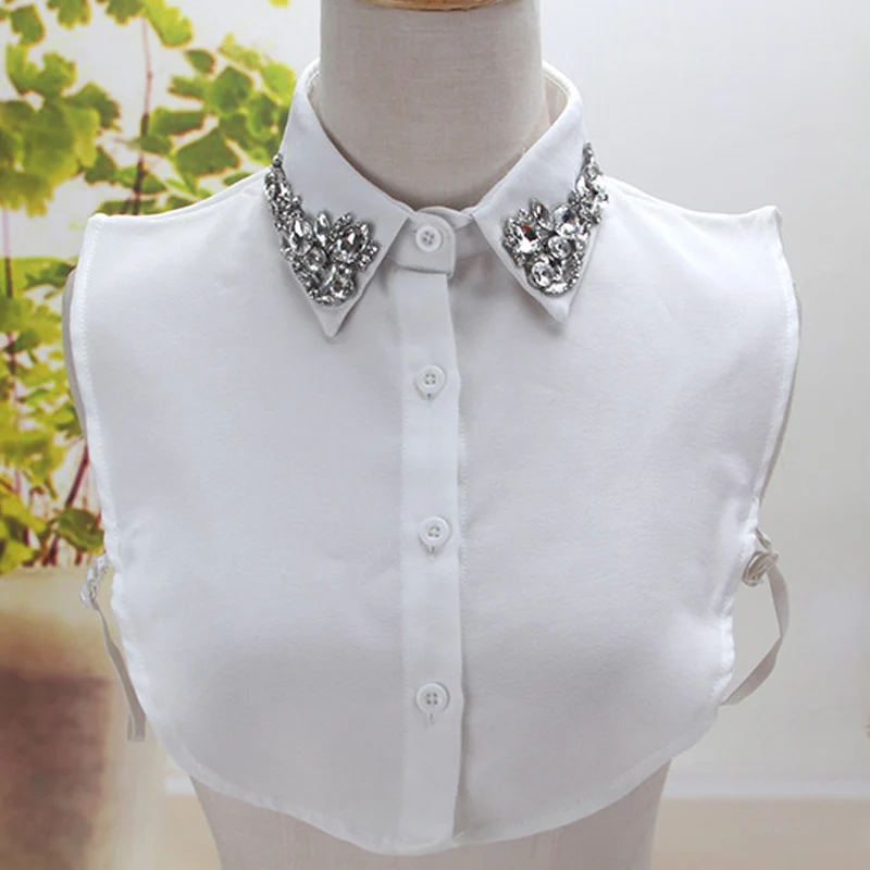 Solid Shirt Fake Collar White Black Blouse Accessories female decorative Embroidered shirt White cotton shirt fake collar decor