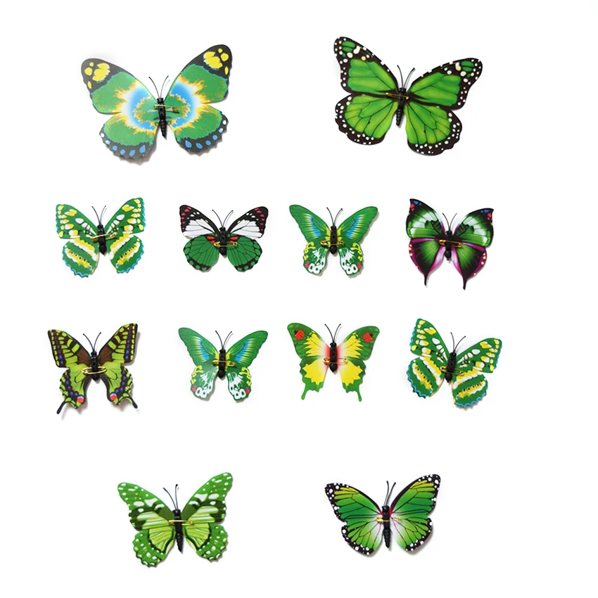 Green 12 шт./компл. 3D ПВХ стены S тикеры бабочки-магниты DIY 3D настенные палочки er домашний декор плакат дети гостиной настенный Декор комплект - Цвет: Green
