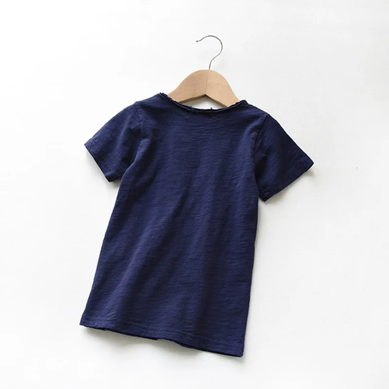 Camisetas de manga corta para ni&ntilde;os y ni&ntilde;as, Camisa de algod&oacute;n de bamb&uacute; de Color s&oacute;lido, cuello en V informal, Tops para ni&ntilde;os para verano 2018 BC088-4