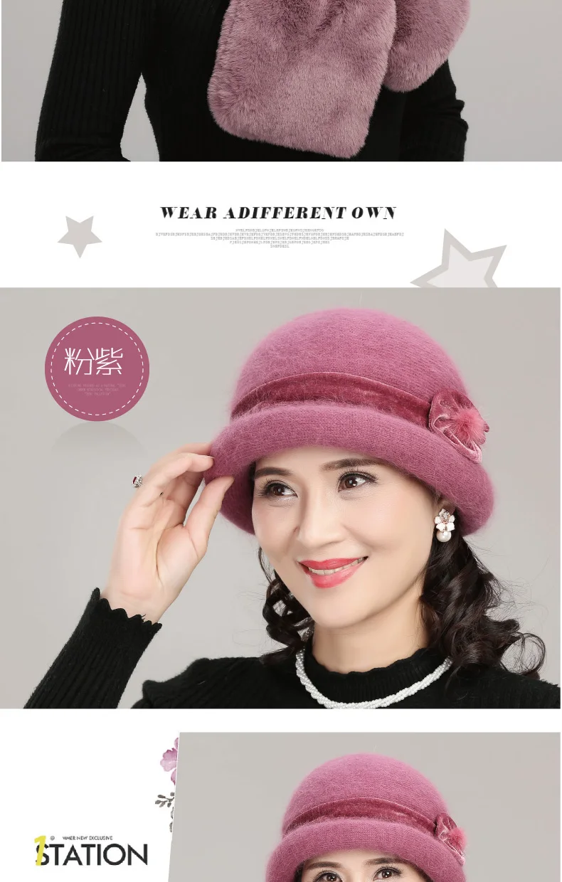 Women Winter Knitted Wool Basin Hat Female Thickened Warm Fisherman Cap Lady Velvet Elegant Scarf for Middle-aged Mother H7158