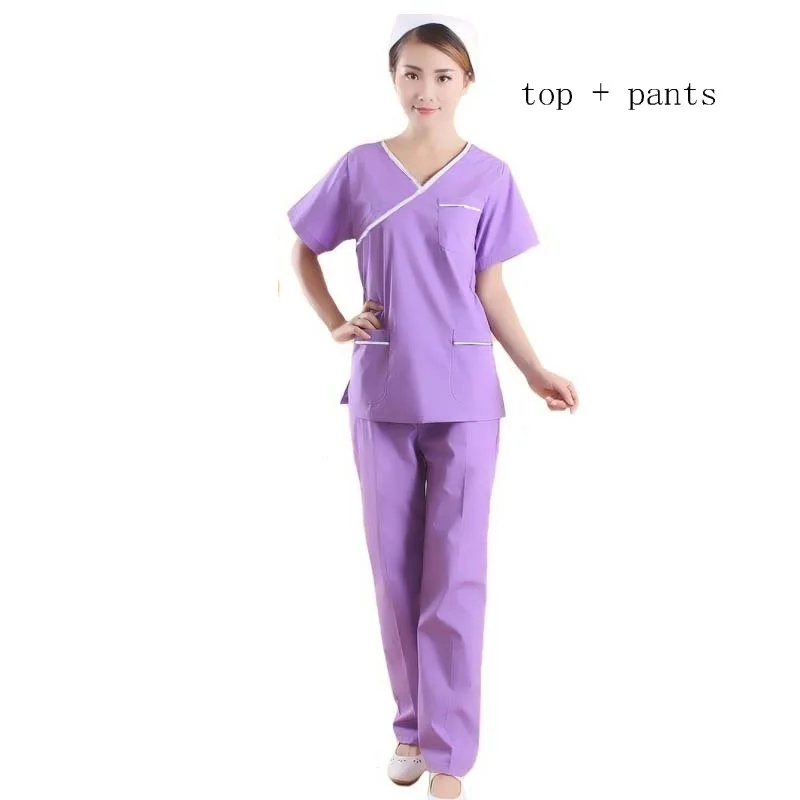 purple set Женская мода скрабы Цвет Блокировка дизайн медицинской формы(вы можете выбрать топ/пару брюк или весь комплект - Цвет: purple set