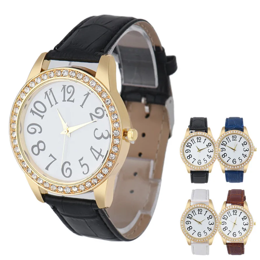 Relogio Feminino OTOKY Willby Женская мода большая цифра со стразами кварцевые циферблат кожа аналоговые наручные часы 161221 Прямая поставка