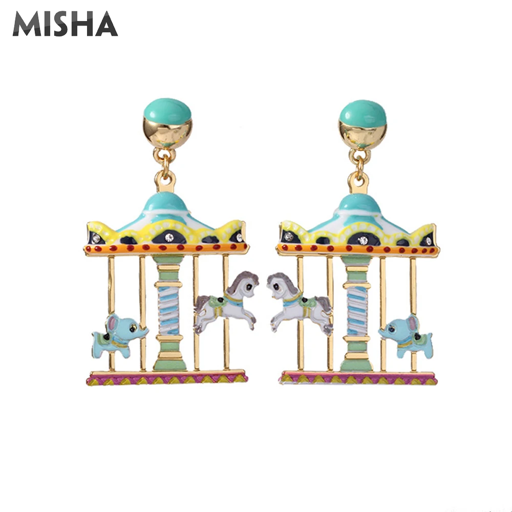 MISHA новые серьги для женщин Новинка карусель парка аттракционов эмалированная