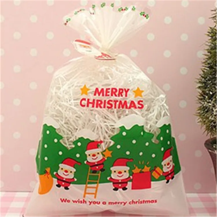 

100pcs/lot 12x18cm Santa Claus Cellophane Open the top Cookie Bag Self adhesive Seal bag for Bakery Gift Biscuits Packaging