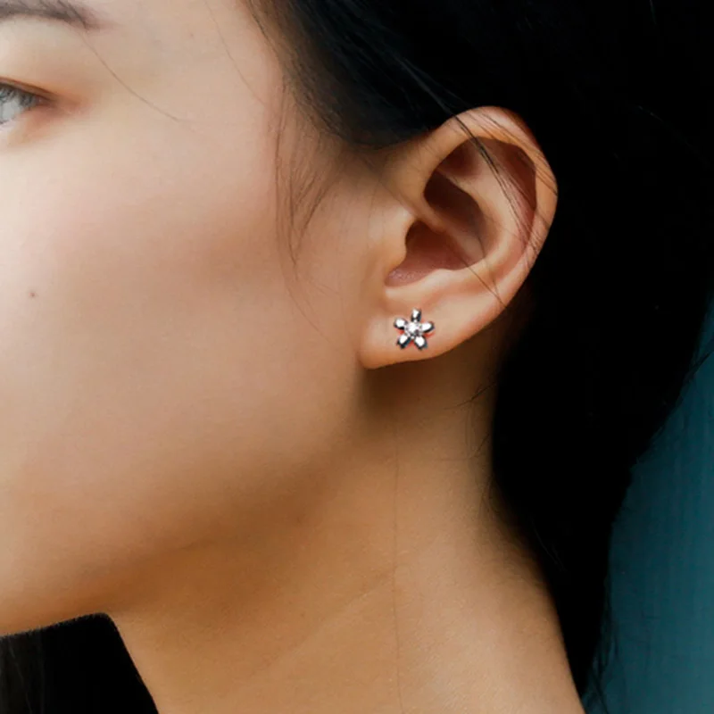 SILVERAGE 925 Sterling Silver Fine Jewelry Flower Daisy Cubic Zirconia Stud Earrings brincos Small silver jewelry earings |