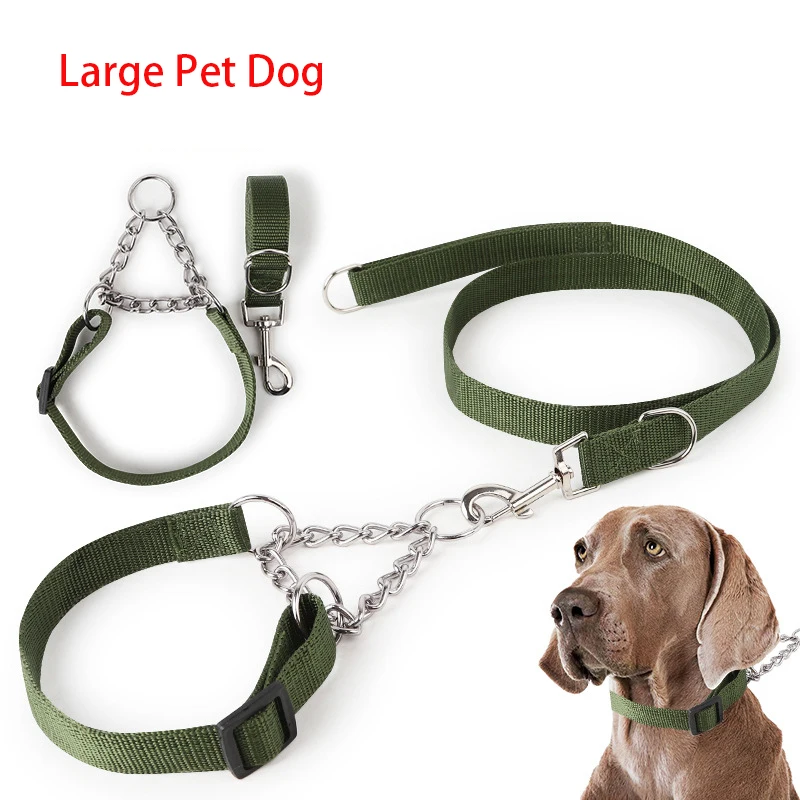 

High Quality Army Green Big Dog Neck Belt Traction Rope 2.5cm Large Dog Collar Chain Dog Chain, Collars-014