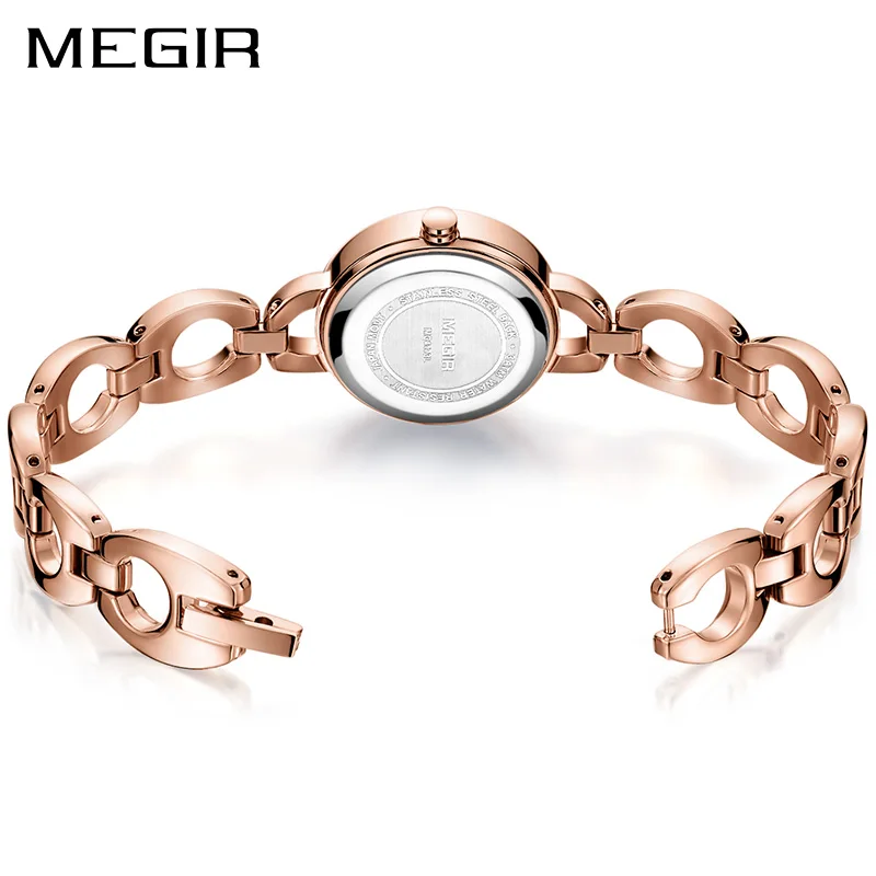 Модные женские часы браслет MEGIR из розового золота кварцевые сплава Relogio Feminino