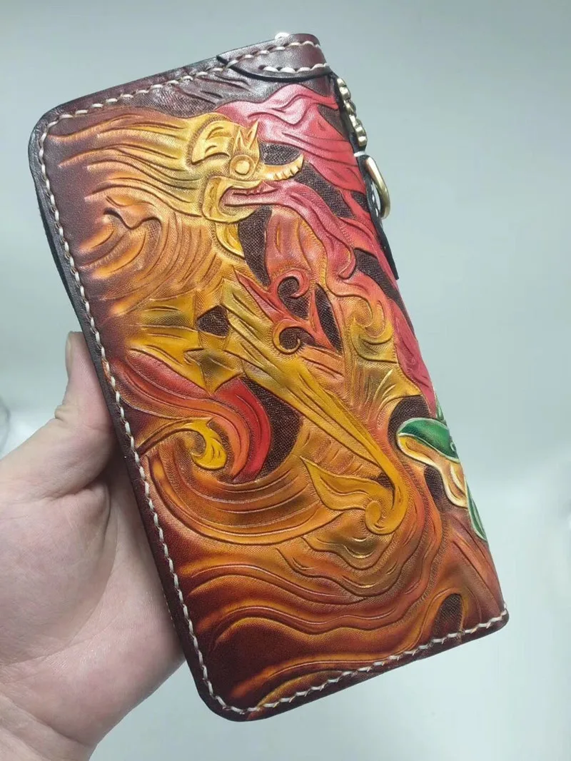 Бесплатный дизайн кошельки ручной работы Sun WuKong мужские длинные клатчи кожаный