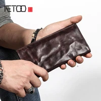aetoo ultra thin mens long wallet leather original retro wallet personality vintage head layer leather simple young mens walle