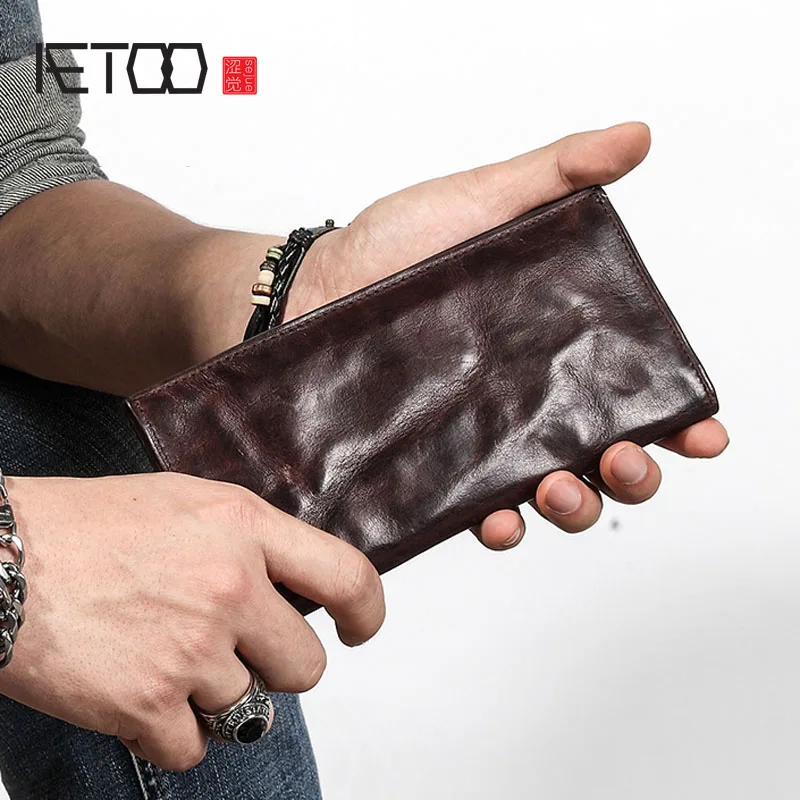 Ультратонкий мужской длинный кошелек AETOO оригинальный бумажник в стиле ретро