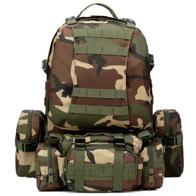 Woodland 55L Molle военный тактический рюкзак для рыбалки, походов, охоты, альпинизма, камуфляж, альпинизма, сумки 600D - Цвет: Woodland
