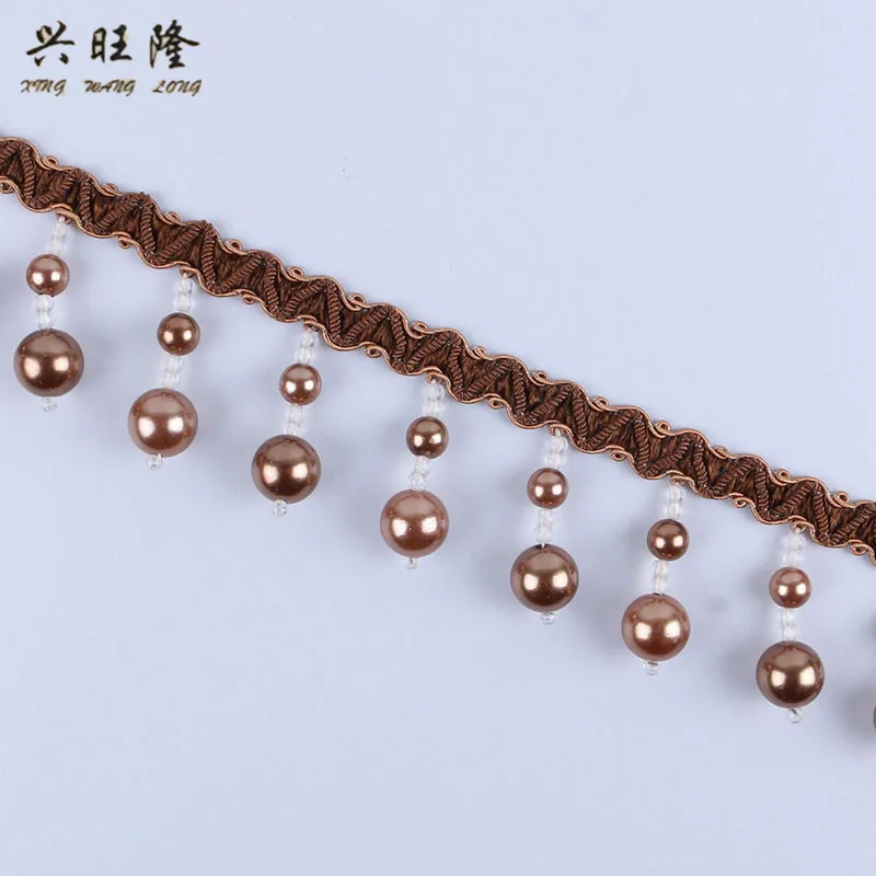 XWL 12M/lot Pearl Bead Lace Trim Tassel Fringe Curtain Edge DIY Sewing For Sofa Stage Decorative Ribbon Accessories | Дом и сад