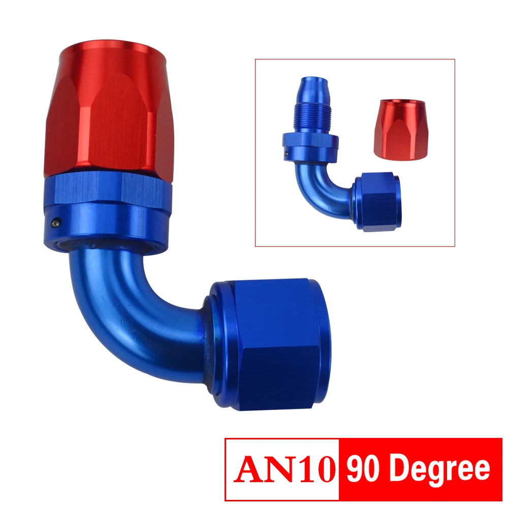 90 Degree RedBlue AN10 10-это Алюминий прямо под углом 45 градусов 90 градусов 180 градусов Поворотный шланг концевые фитинги адаптер мазута многоразовый штуцер для шланга конец - Цвет: 90 Degree RedBlue