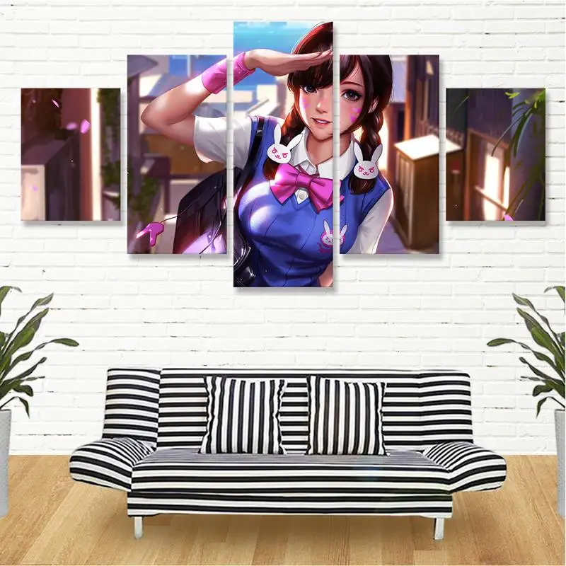 Overwatchs D.Va настенная живопись 5 панелей холст Художественная печать плакат
