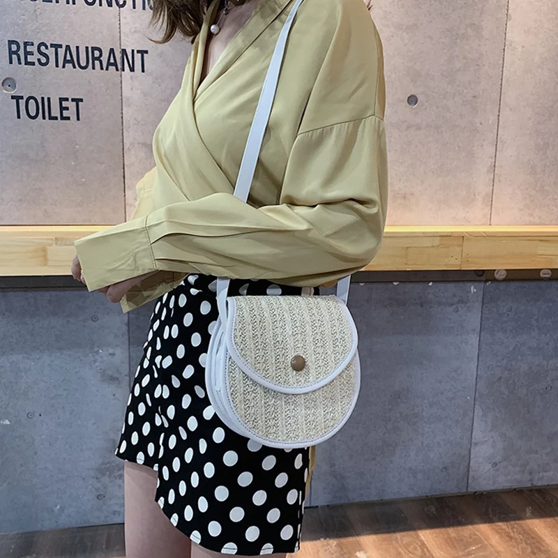 Модная женская летняя пляжная сумка тканая седельная маленькая сумочка через