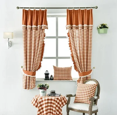 curtain 1pc Европейская серая клетчатая хлопковая льняная кружевная занавеска s для гостиной, спальни, оконная Короткая занавеска для кухни, панель-жалюзи, домашний декор - Цвет: curtain 1pc