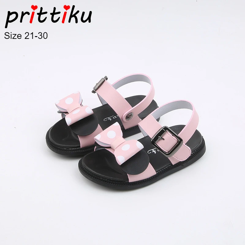 Летние пляжные сандалии с открытым носком и милым бантом в горошек для девочек