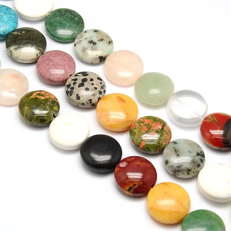 

mixed stone flat round beads strands, 20x9mm, hole: 1mm; about 20pcs/strand, 15.74"
