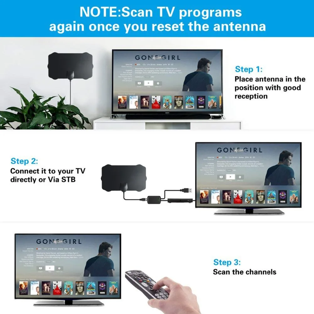 120 Miles Digital HDTV Indoor TV Antenna with High Gain Amplifier Signal Booster TVFox Antena HD Antennas Aerial Stick | Электроника