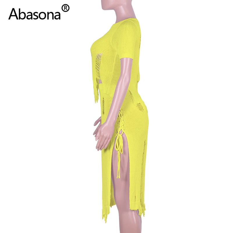 Abasona женское летнее платье-свитер с рваными нищими кисточками, Сексуальные клубные вечерние платья, комплект из 2 предметов размера плюс