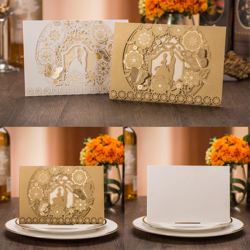 

50Pcs Laser Cut Bride And Groom Marriage Wedding Invitation Card Customized Printing Invitation Card Envelopes Party Supplies