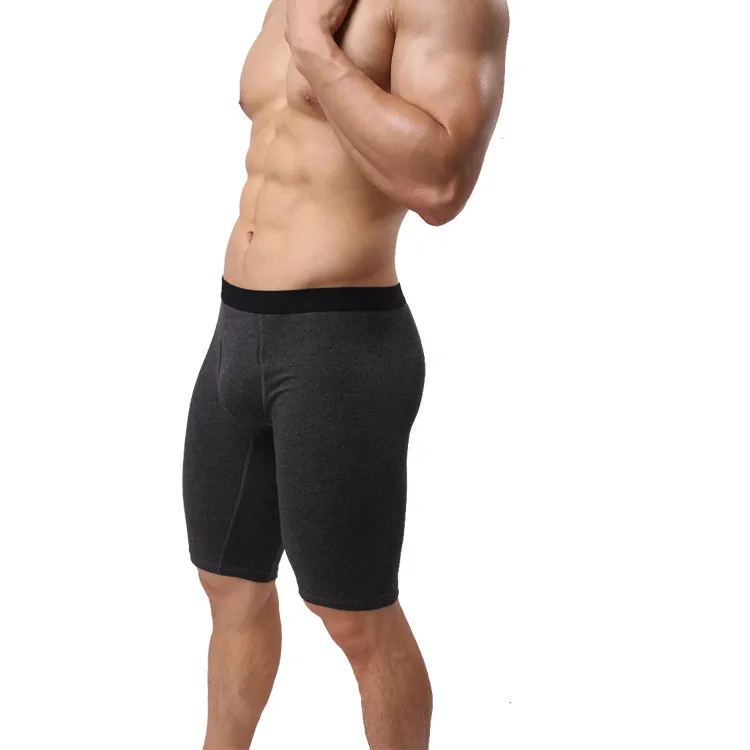 

Sexy Men Underwear cuecas Boxer Shorts Solid Cotton Panties U Convex Pouch Mid-waist Long Leg Underpants calzoncillos M-XXL