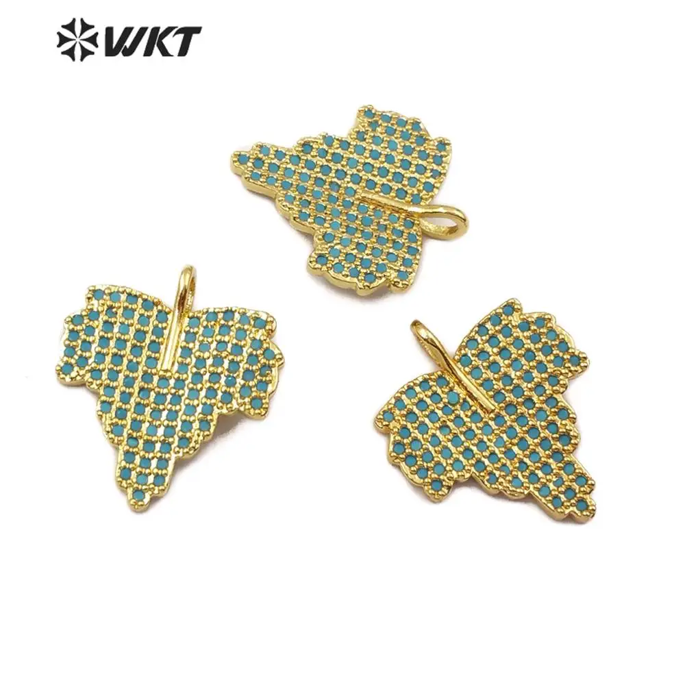 

WT-MP122 Maple Leaf Shape Pendant Gold Pendant With Turquoises Color Cubic Zirconia Charm Women Necklace Pendant Jewelry