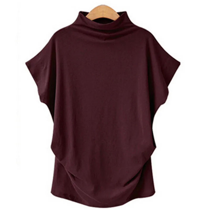 

Fashion Women Casual Short Sleeves Blouse Summer Plus Size Turtleneck Tops Shirt Solid Color Blouse Hot Sale Lady 3 Color Shirt