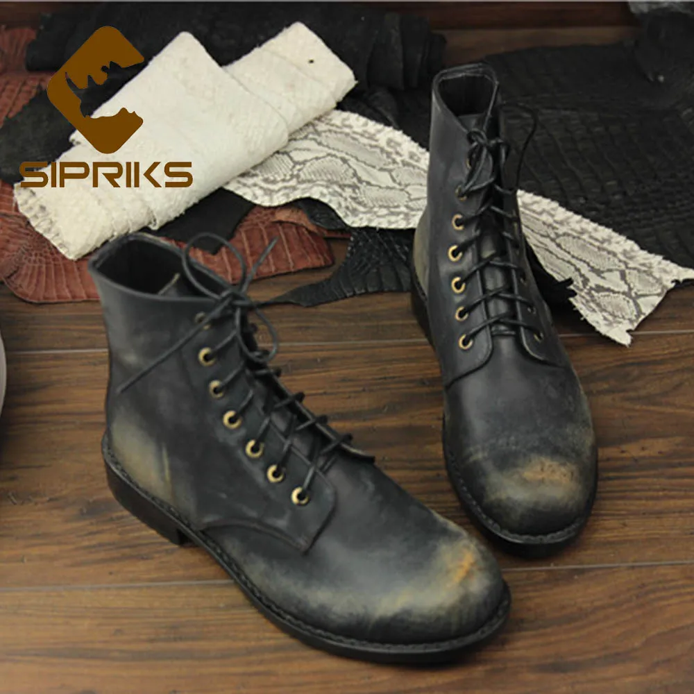 

Plus size 36 46 Sipriks Retro Calf Leather Motorcycle Boots Men's Classic goodyear Welted Shoes Male Cowboy Martin Boots 2022