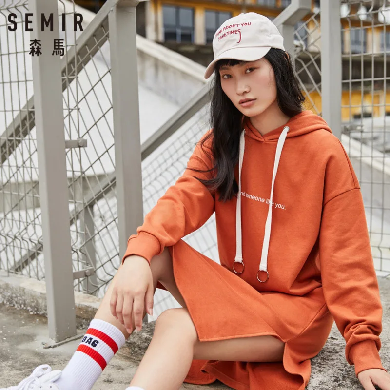 SEMIR женский свитер с капюшоном платье разрезом Спортивная Толстовка Платье