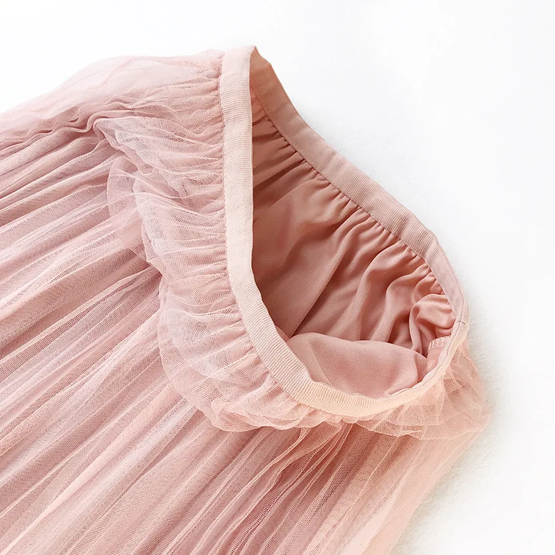 Small fresh Tulle Skirts Womens 2019 Summer Long Midi Skirt Female Elastic High Waist Pleated Tutu Saia | Женская одежда
