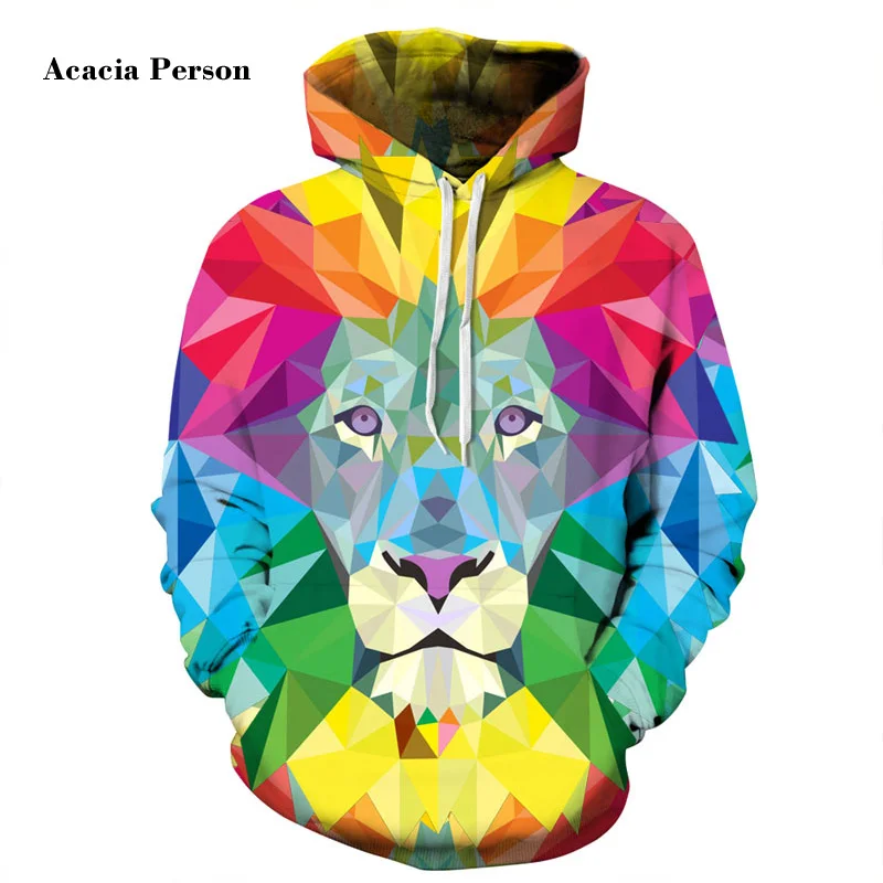 Nice Stylish Sweatshirts Men/Women 3d Sweatshirt Print Watercolor Colorful Blocks Lion Thin Hooded Hoodies Tops | Мужская одежда