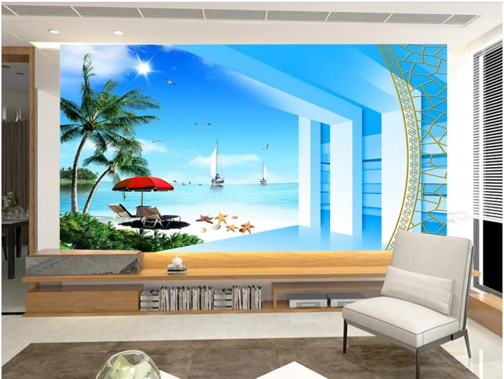 Пользовательские фото обои 3D стереоскопический вид на море пляж 3d ТВ фон