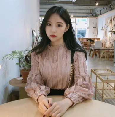Cute Lace Blouse Vintage Style Princess Puff Sleeve Shirt Women Top Transparent Chemise Femme Chemisier Blusa Renda Mujer Camisa | Женская