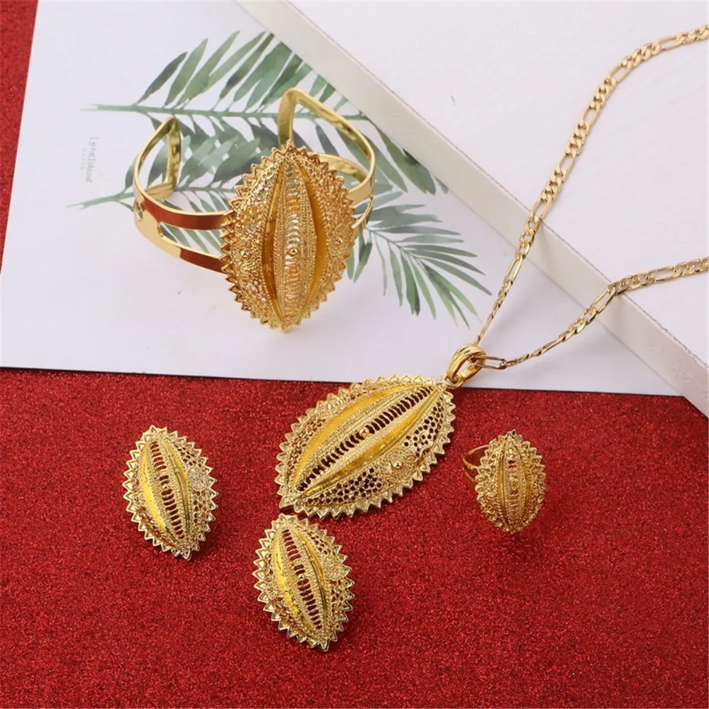НОВЫЕ комплекты ювелирных изделий из Эфиопии золотой цвет Свадебный хабеша для