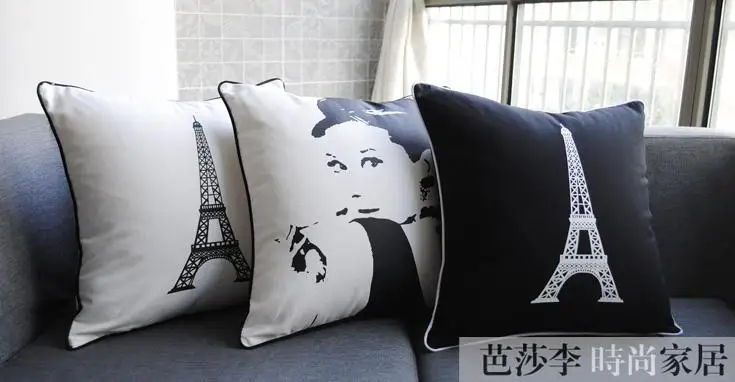 Новинка черно белая наволочка/чехол для подушки в стиле Одри/наволочки подушек