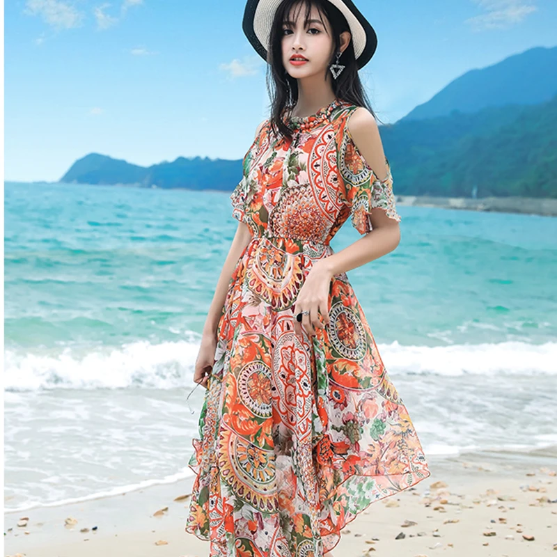 Женское платье-миди длинное платье с цветочным принтом и коротким рукавом |