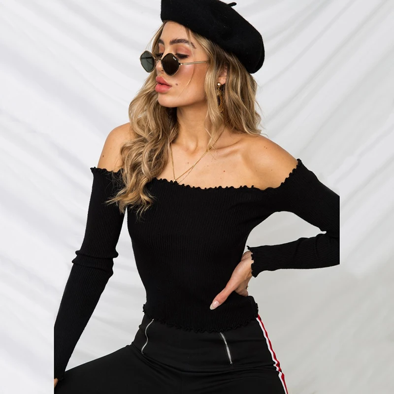 Свитера Мода 2019 Женщины Свитер с Плеча Вязаный Пуловер Осень Зима Женщина