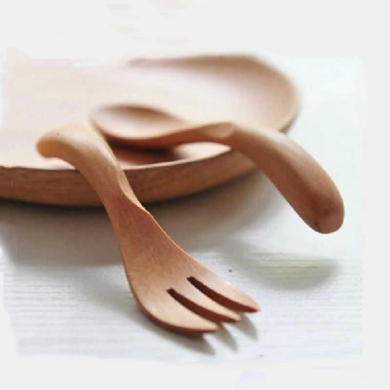4 шт. (2 комплекта) деревянные ложки и вилки для кормления ребенка|Столовые