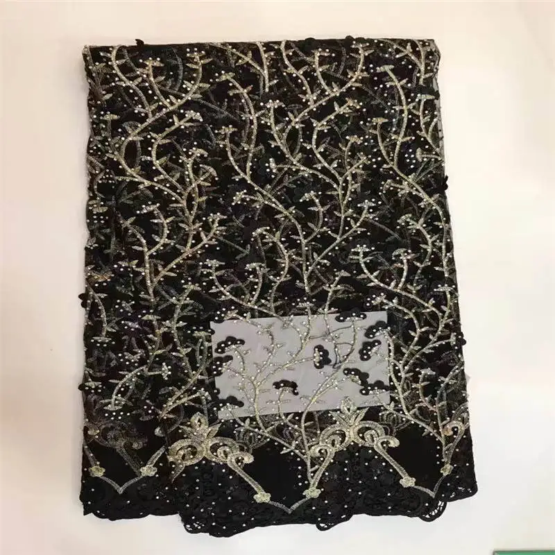 2017 Африканский шнур Кружево черный Ткань высокое качество супер Камни