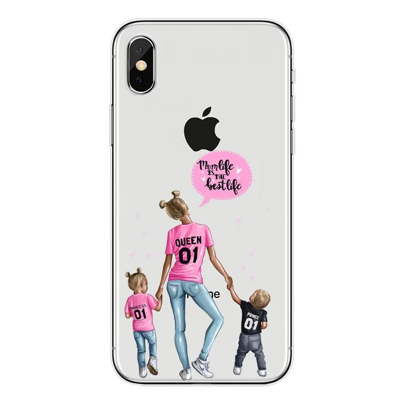 Модный черный коричневый Чехол для мамы и девочки королева IPhone X XS Max XR 8 7 6 6s Plus 5 5S SE