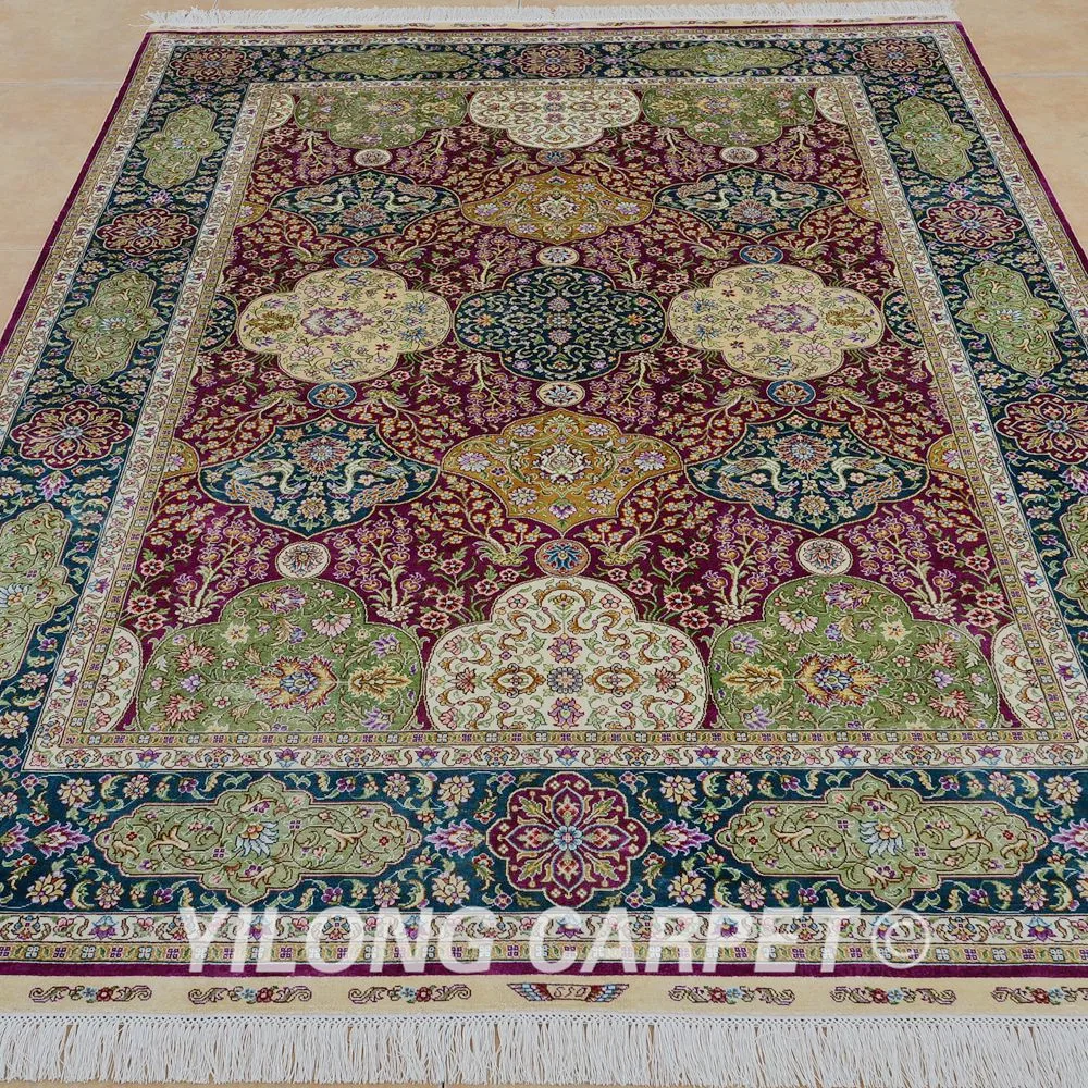 Yilong 5 'x 7' персидский шелковый ковер темно-синий традиционный Восточный