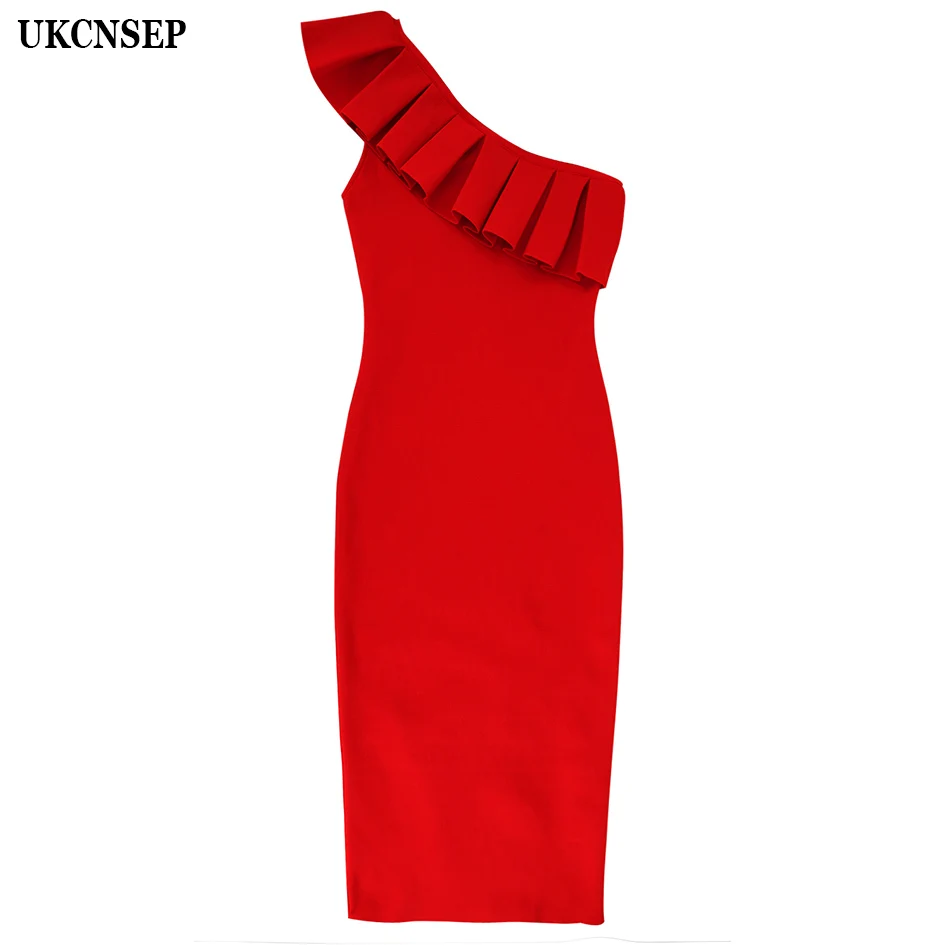 UKCNSEP летнее платье красное пикантное платье на одно плечо Облегающее Vestidos Verano вечернее платье