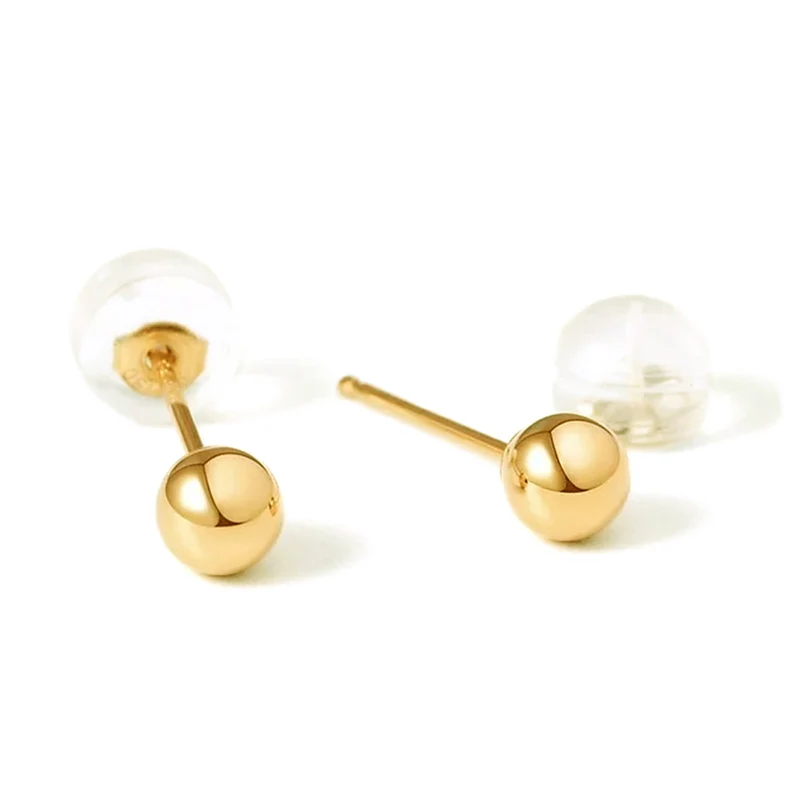 Trendy 18k Au750 gold bead ball stud earrings fine jewelry for ladies Women Mum girls 3-5mm optional wedding party birthday gift | Украшения