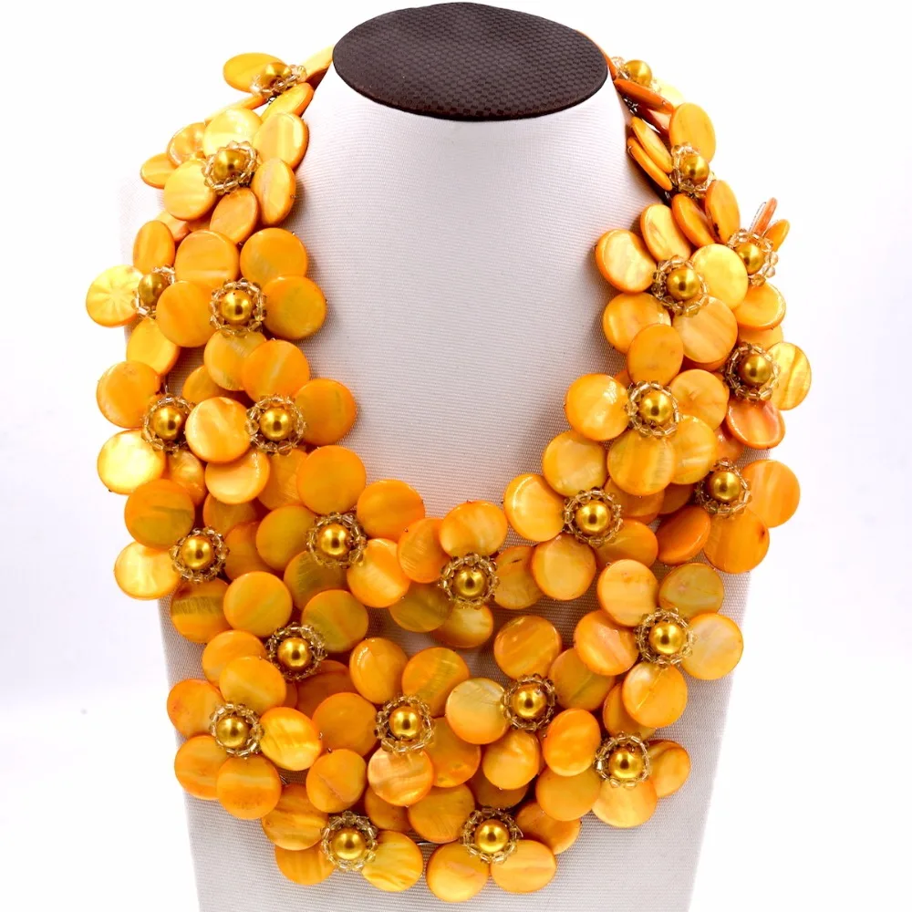 Желтая буффа монета ракушка FW жемчужный цветок ожерелье|statement necklace|flower statement