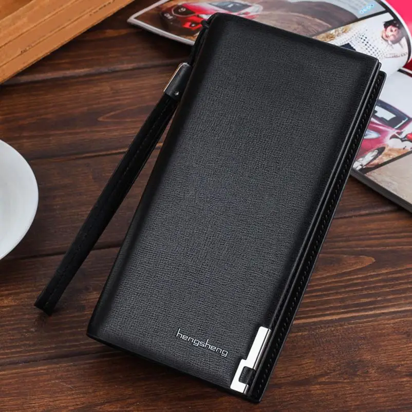 Новый роскошный мужской длинный двойной деловой кожаный кошелек с застежкой